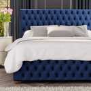 LLB Seren Velvet Small Double Ottoman Bedframe in Navy, UK version