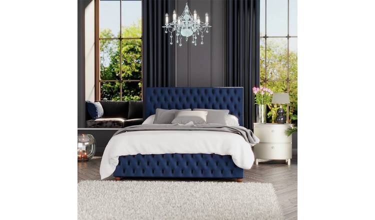 LLB Seren Velvet Double Ottoman Bedframe in Navy, UK version