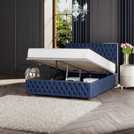 LLB Seren Velvet Double Ottoman Bedframe in Navy, UK version