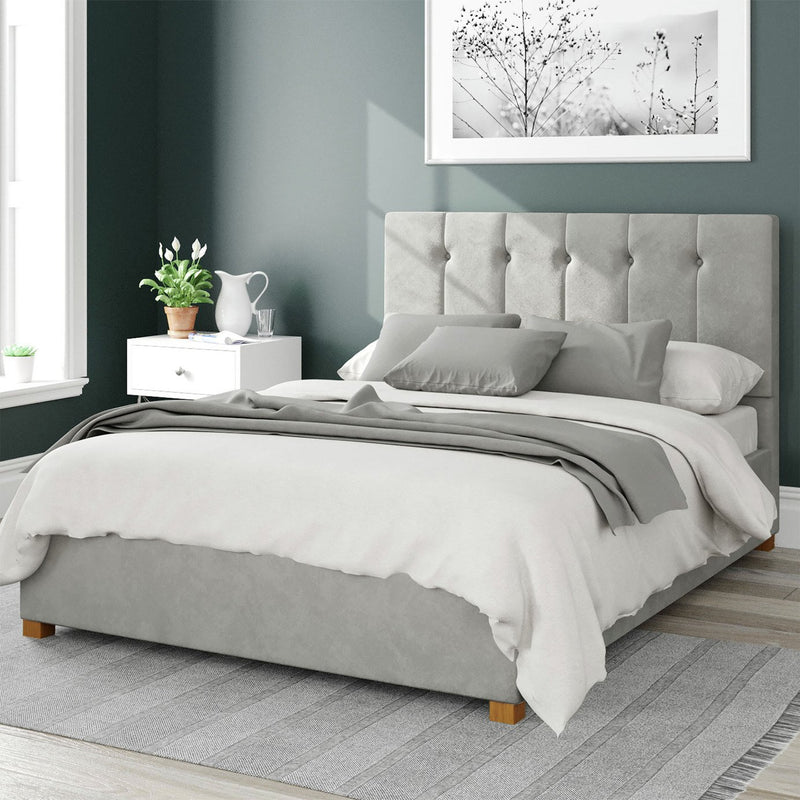 Aspire Hepburn velvet ottoman bedframe light silver kingsize - British product