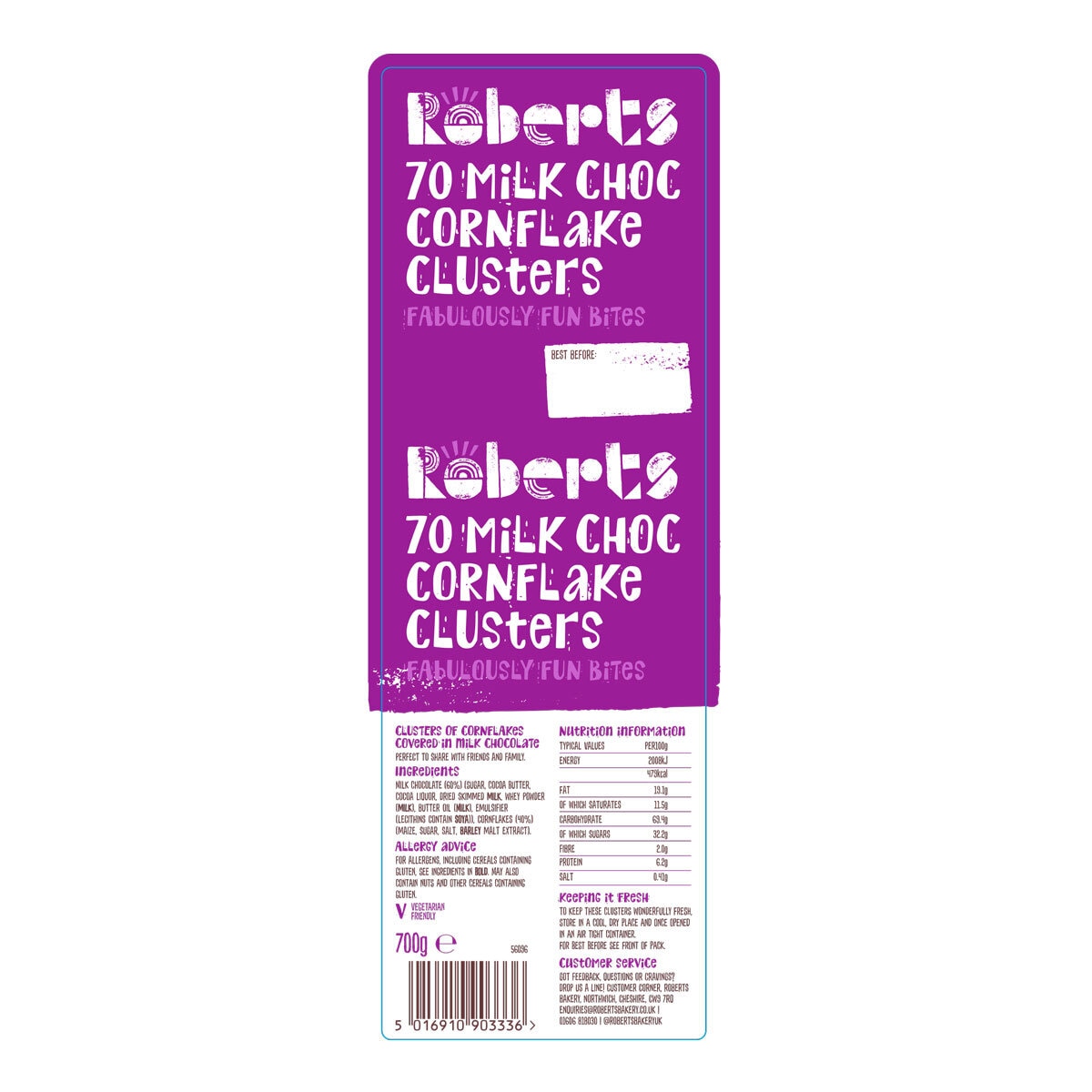 Roberts milk chocolate cornflake clusters 700g, imported from the UK