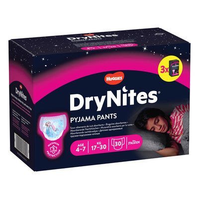 Absorbent Night-Time Pyjama Pants for Girls Ages 4-7, 30 Pack