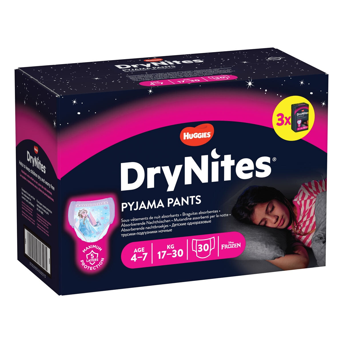 Huggies absorbent pyjama pants for girls aged 4-7, 30 pack, UK version