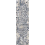 Nourison faded blue runner rug with rustic textures 66x236cm, imported from the UK