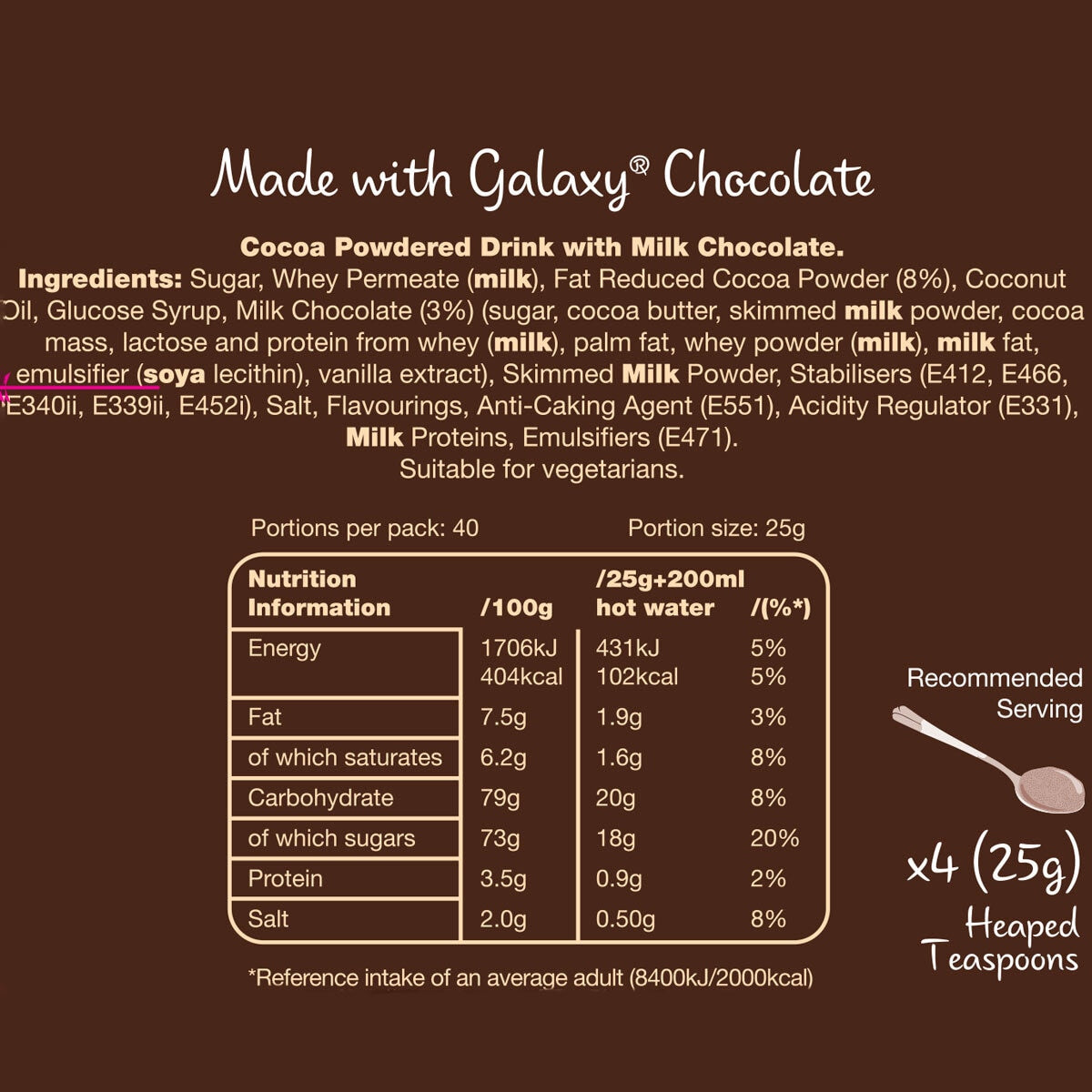 Galaxy instant hot chocolate mix 1kg, UK version