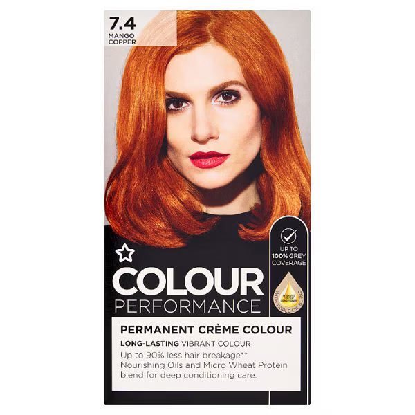 Superdrug permanent hair dye 7.4 Copper Burst (British brand)