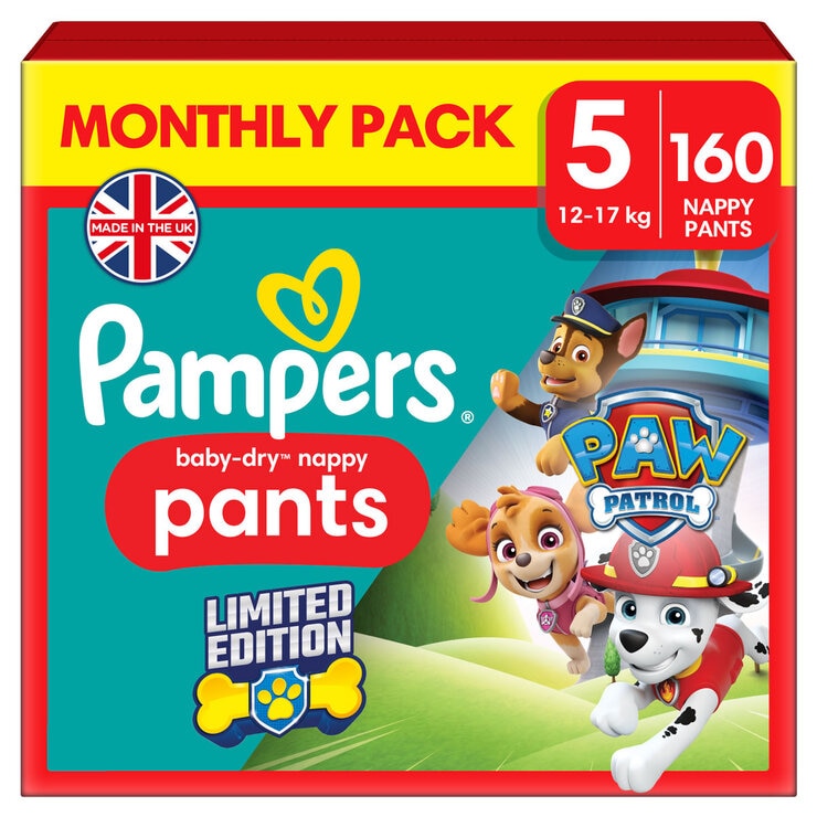 Pampers Baby Dry Nappy Pants Paw Patrol Size 5, imported from the UK