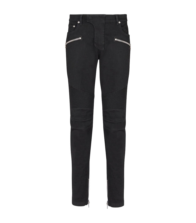 Slim-Fit Coloured Denim Biker Trousers with Multiple Zipped Pockets