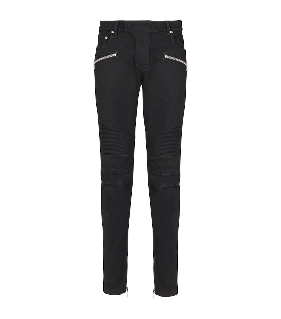Slim-Fit Coloured Denim Biker Trousers with Multiple Zipped Pockets
