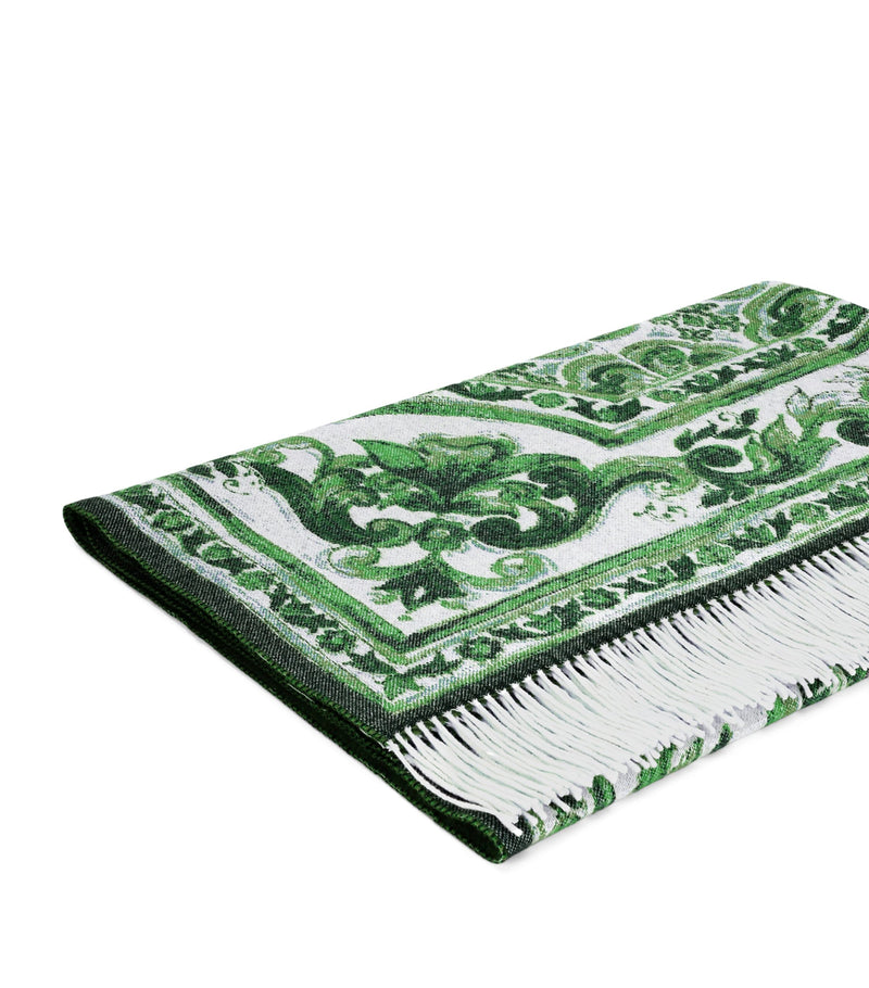 Dolce&Gabbana Casa Cashmere Verde Maiolica Fringe Throw (140cm x 180cm)