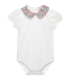 Trotters baby bodysuit with liberty print collar 3-24 months (British brand)