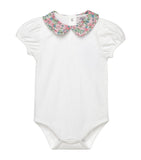 Trotters baby bodysuit with liberty print collar 3-24 months (British brand)