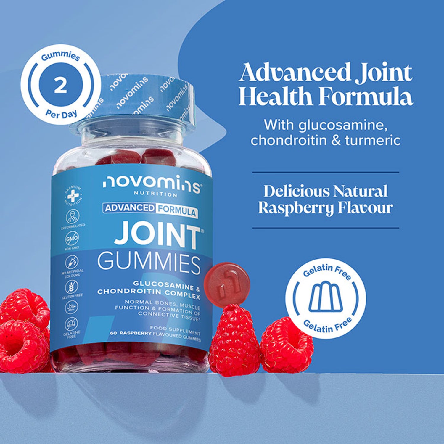 Novomins Joint Raspberry Flavoured Gummies 60 Gummies, imported from the UK