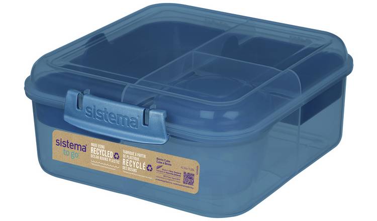 Sistema Bento Cube Lunch Box in assorted colours, 7.7x18.6x16.8cm (British brand)