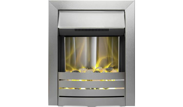 Adam Helios brushed steel electric inset fire 48.5cm x 15.6cm - British product