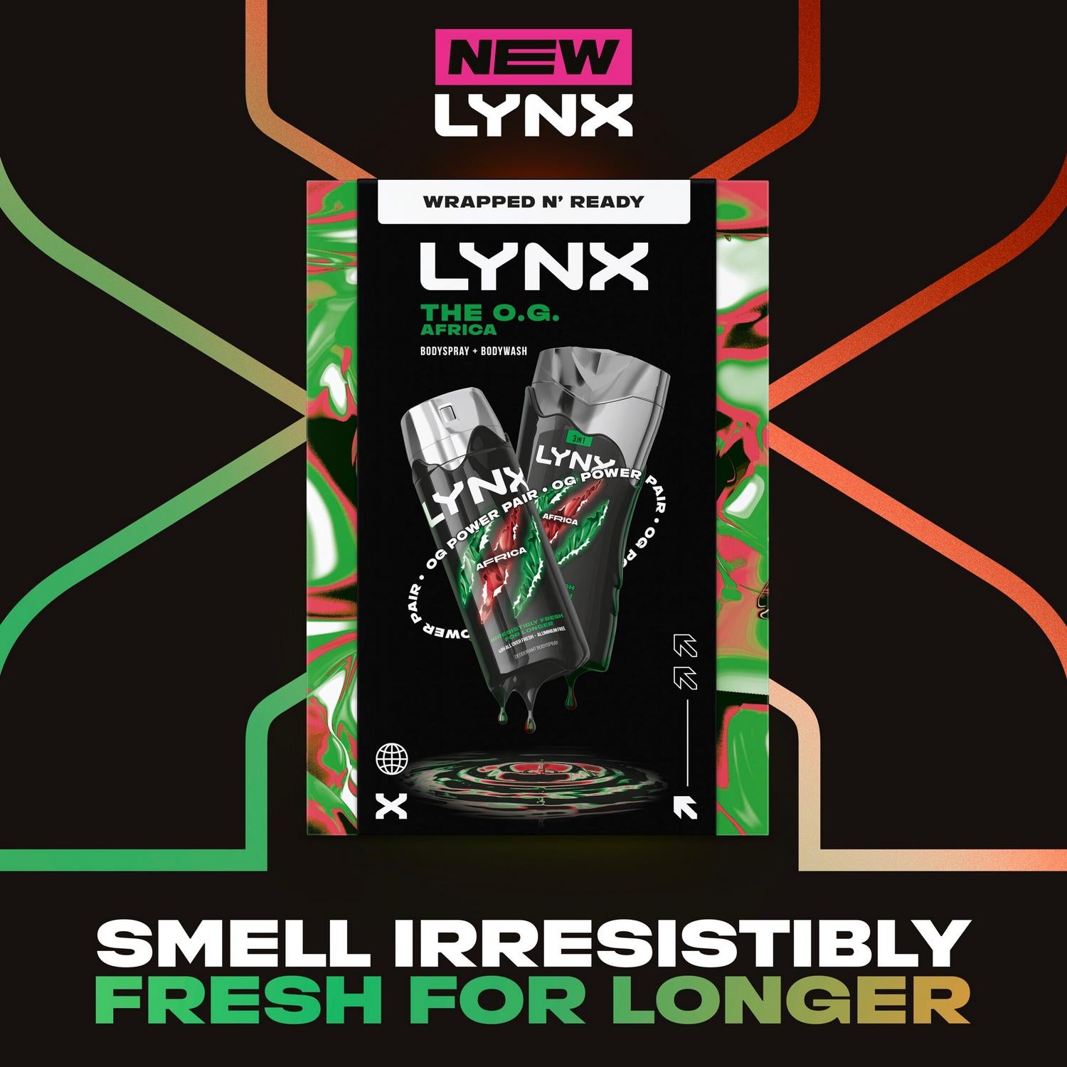 Lynx men's body wash and spray gift set with mandarin sandalwood fragrance 225ml and 150ml, UK version