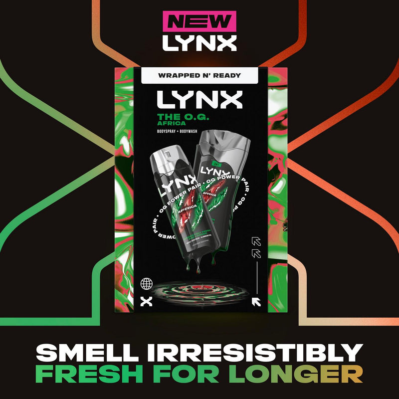 Lynx men's body wash and spray gift set with mandarin sandalwood fragrance 225ml and 150ml, UK version