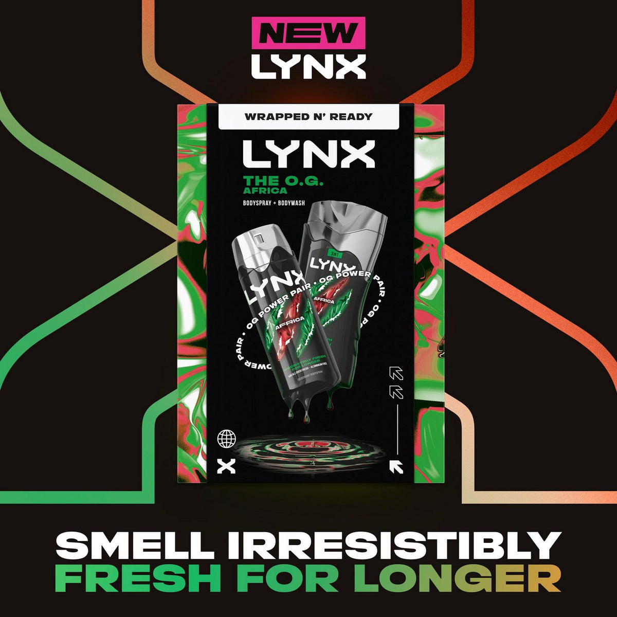 Lynx men's body wash and spray gift set with mandarin sandalwood fragrance 225ml and 150ml, UK version