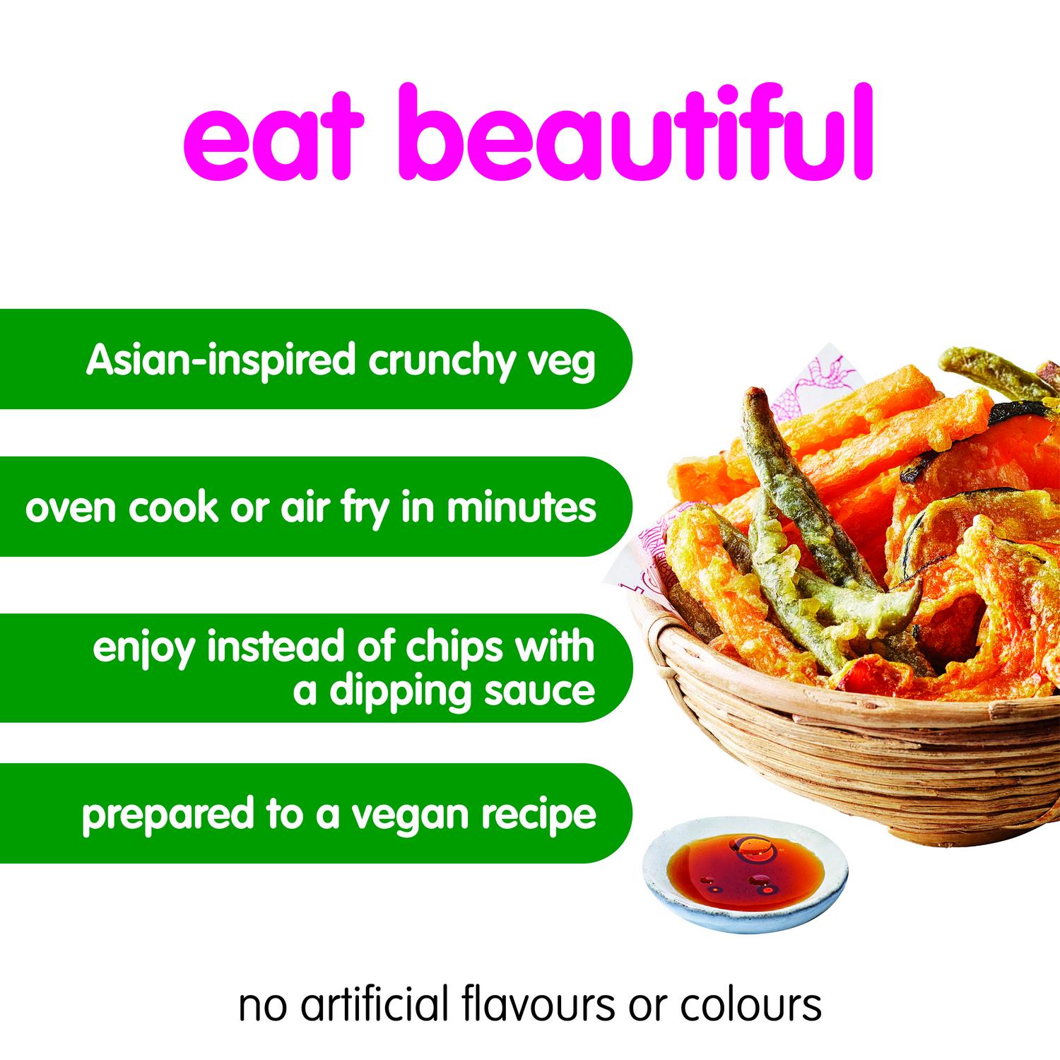 Itsu Vegetable Tempura Fries 350g frozen pack, UK version
