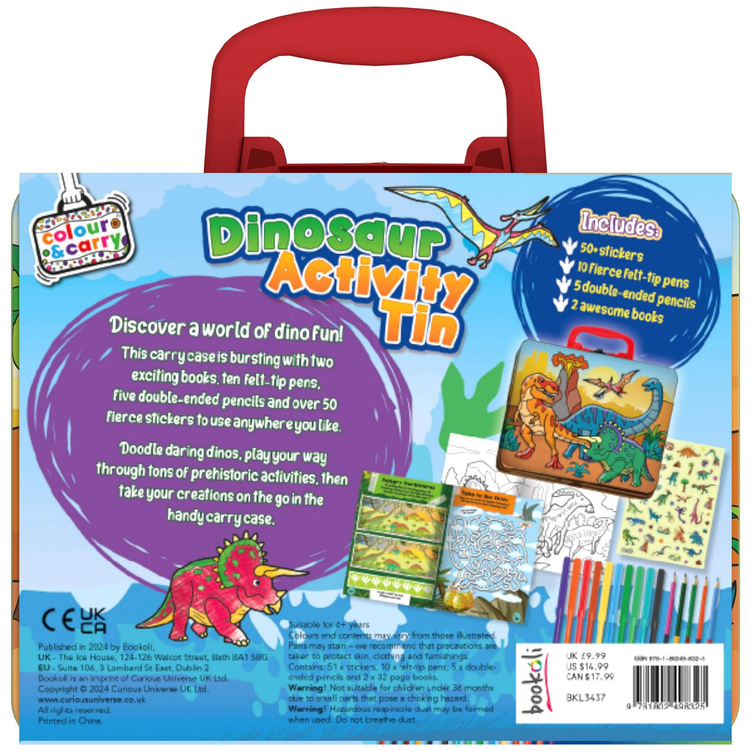 Bookoli dinosaur activity tin case with stickers and pencils - British product