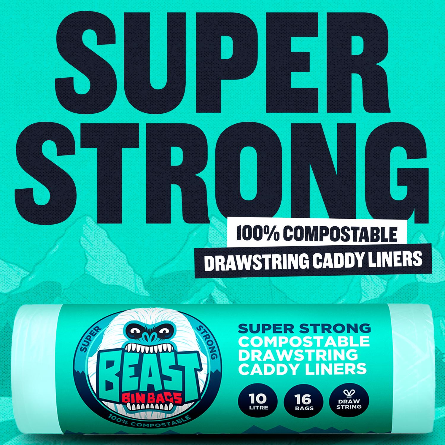 Beast bin bags Compostable Drawstring 10L 16 Pack - British product