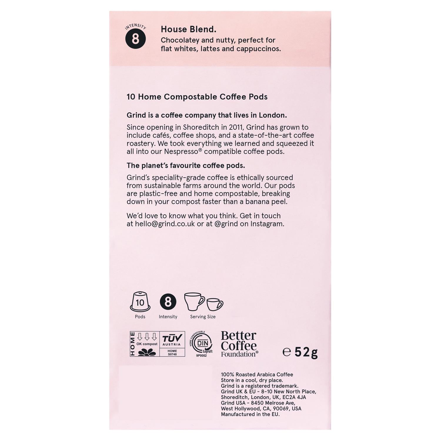 Grind House Blend coffee pods, 10 count 52g, UK version