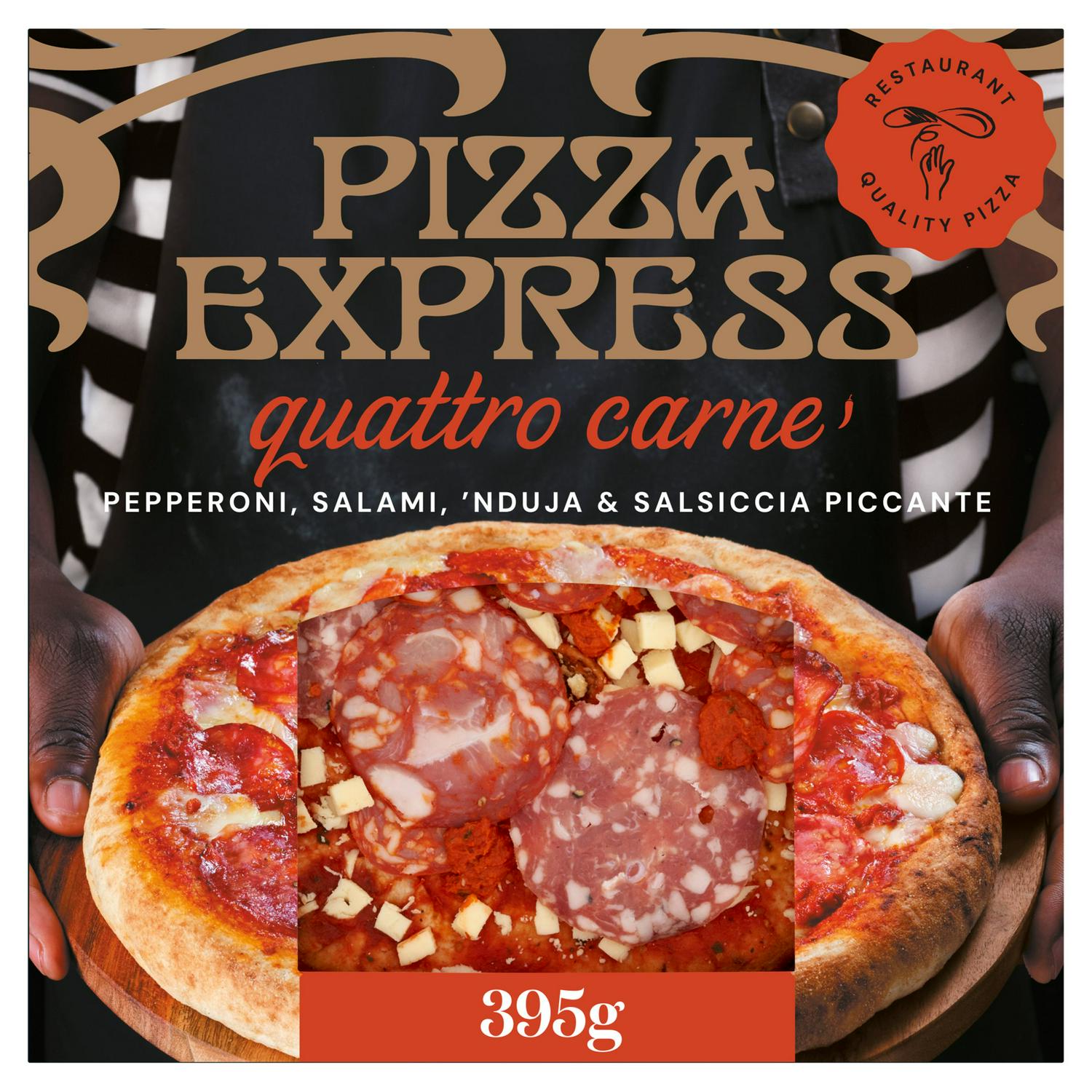 Pizza Express Quattro Carne Pizza 395g, imported from the UK