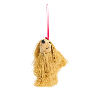 Felt Dog Christmas Decoration with Gold Fringe, 10x11x3 cm