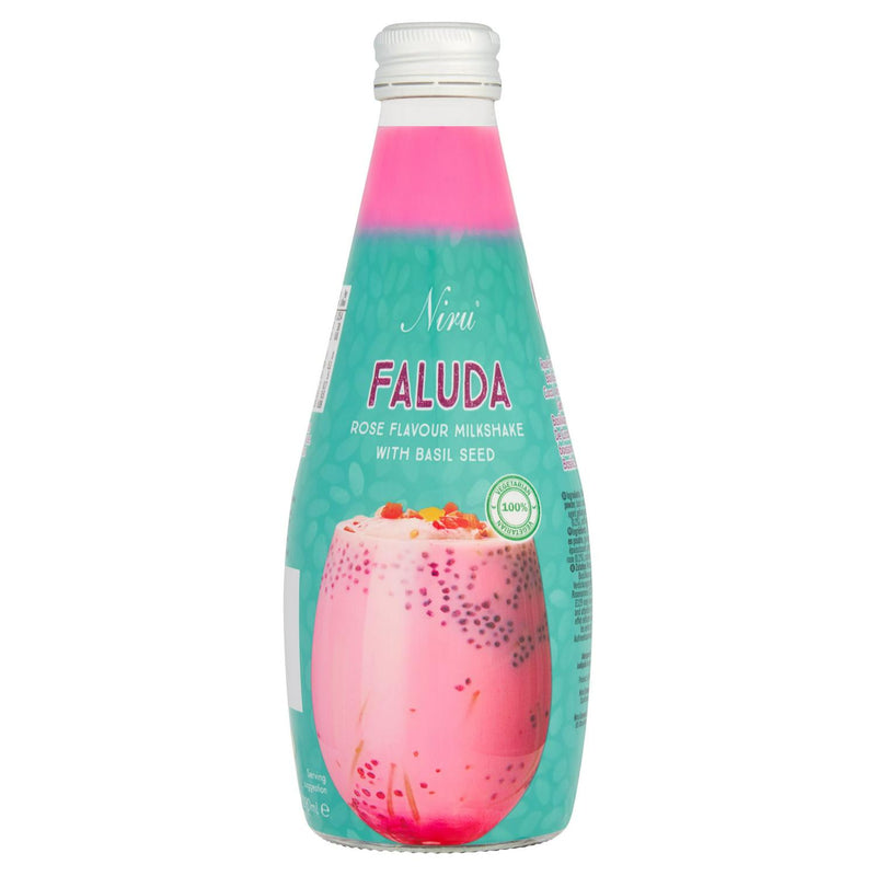 Niru rose flavour drink with basil seed and nata de coco 290ml, imported from the UK