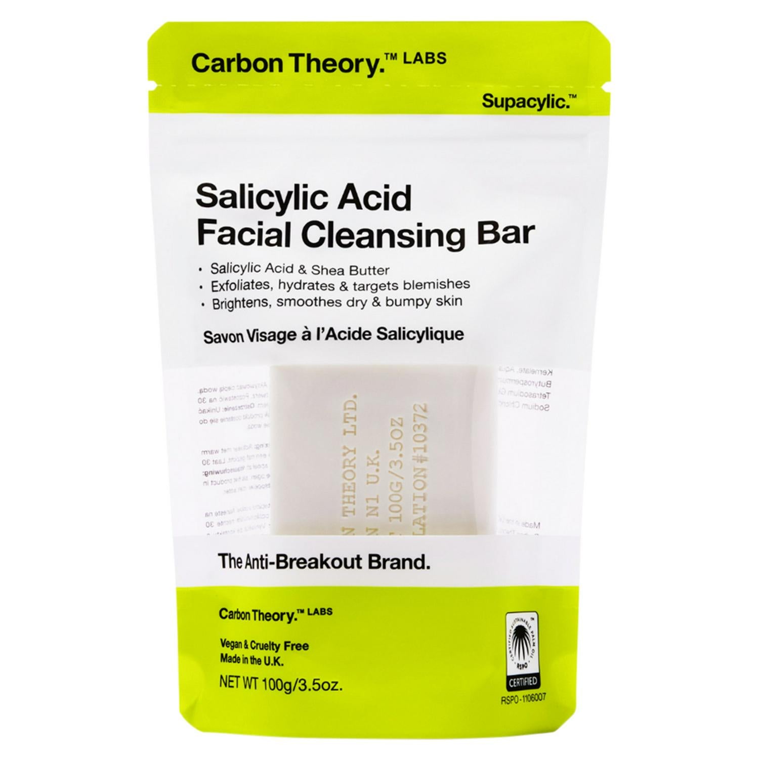 Carbon Theory salicylic acid facial cleansing bar 100g - British product