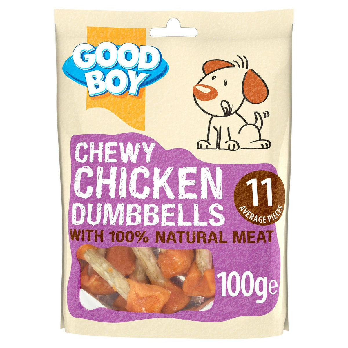 Chewy Chicken Dumbbell Dog Treats 100g – Wheat-Free, High Protein