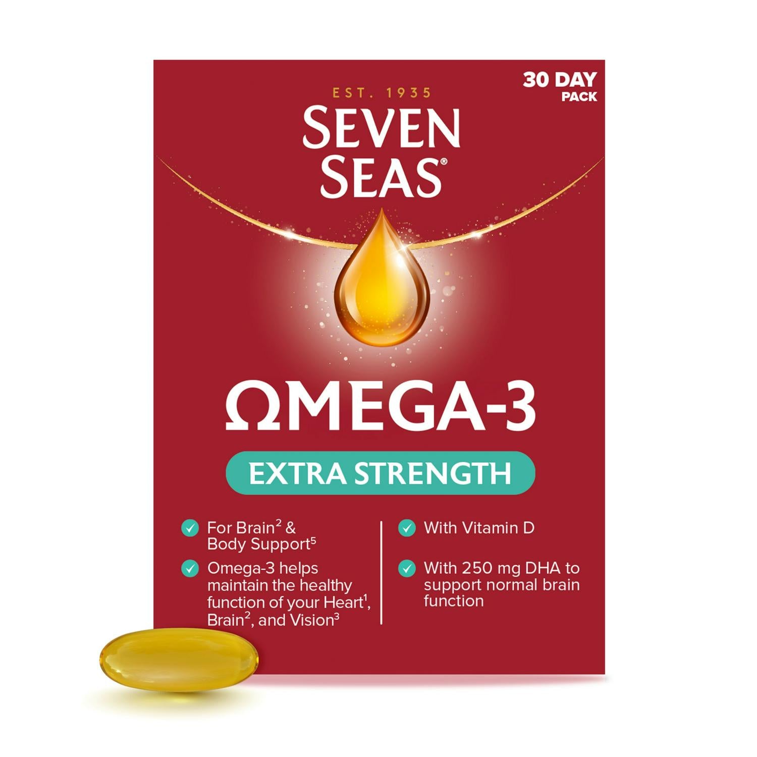 Seven Seas Omega-3 Fish Oil Extra Strength 30 capsules (British brand)