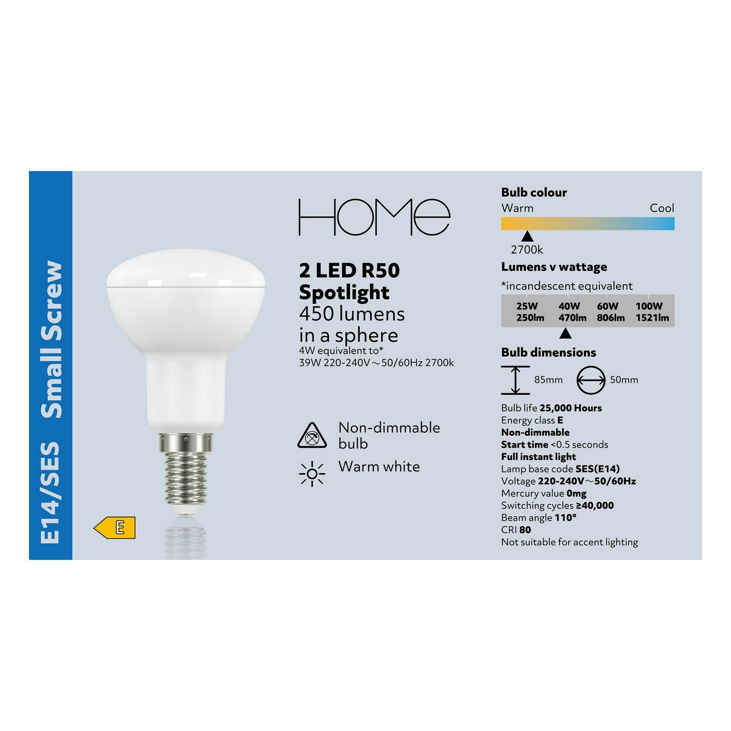 Sainsbury's Home LED spotlight R50 SES Pack 2 (British brand)