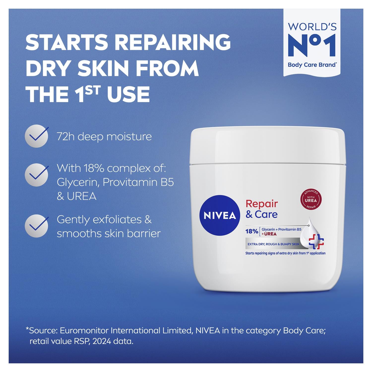 Nivea Repair Care moisturiser 400ml, imported from the UK