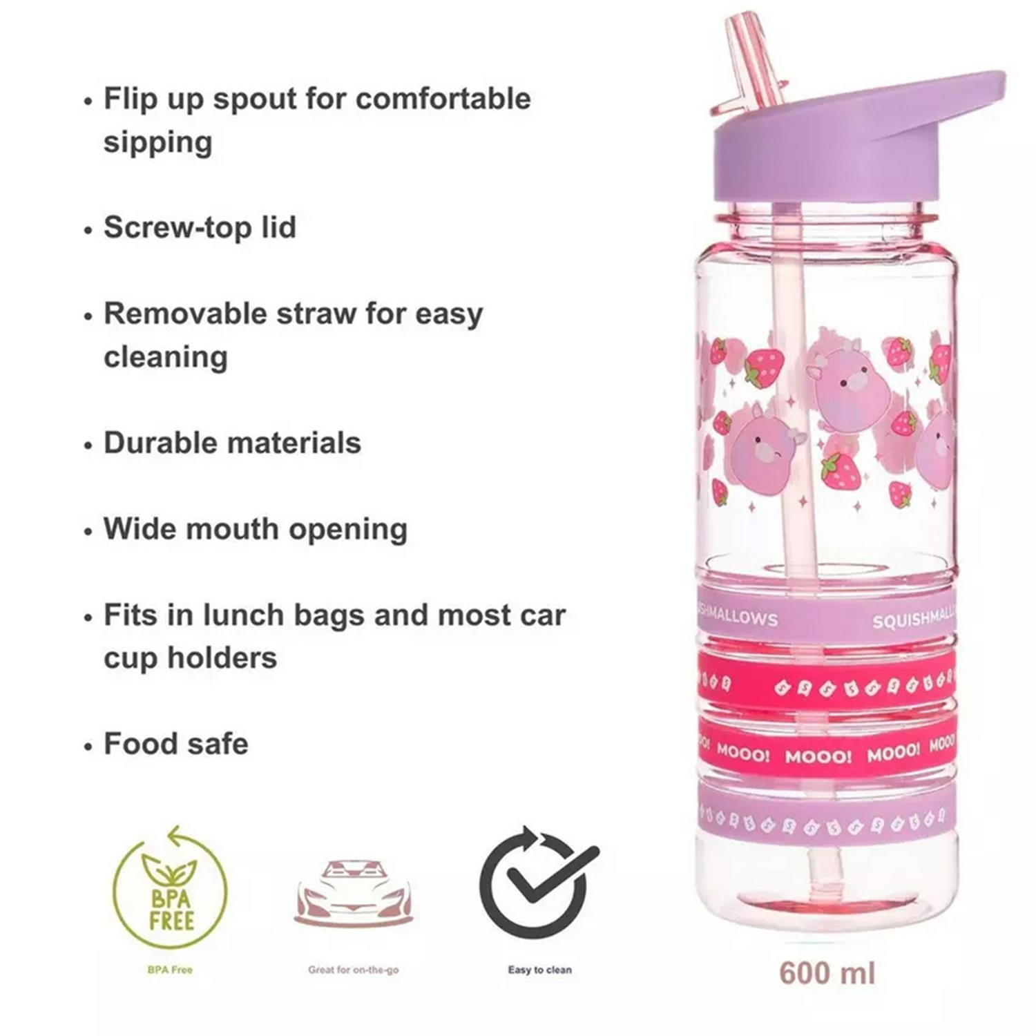 Squishmallows Patty The Cow Sipper Water Bottle 580ml (British brand)