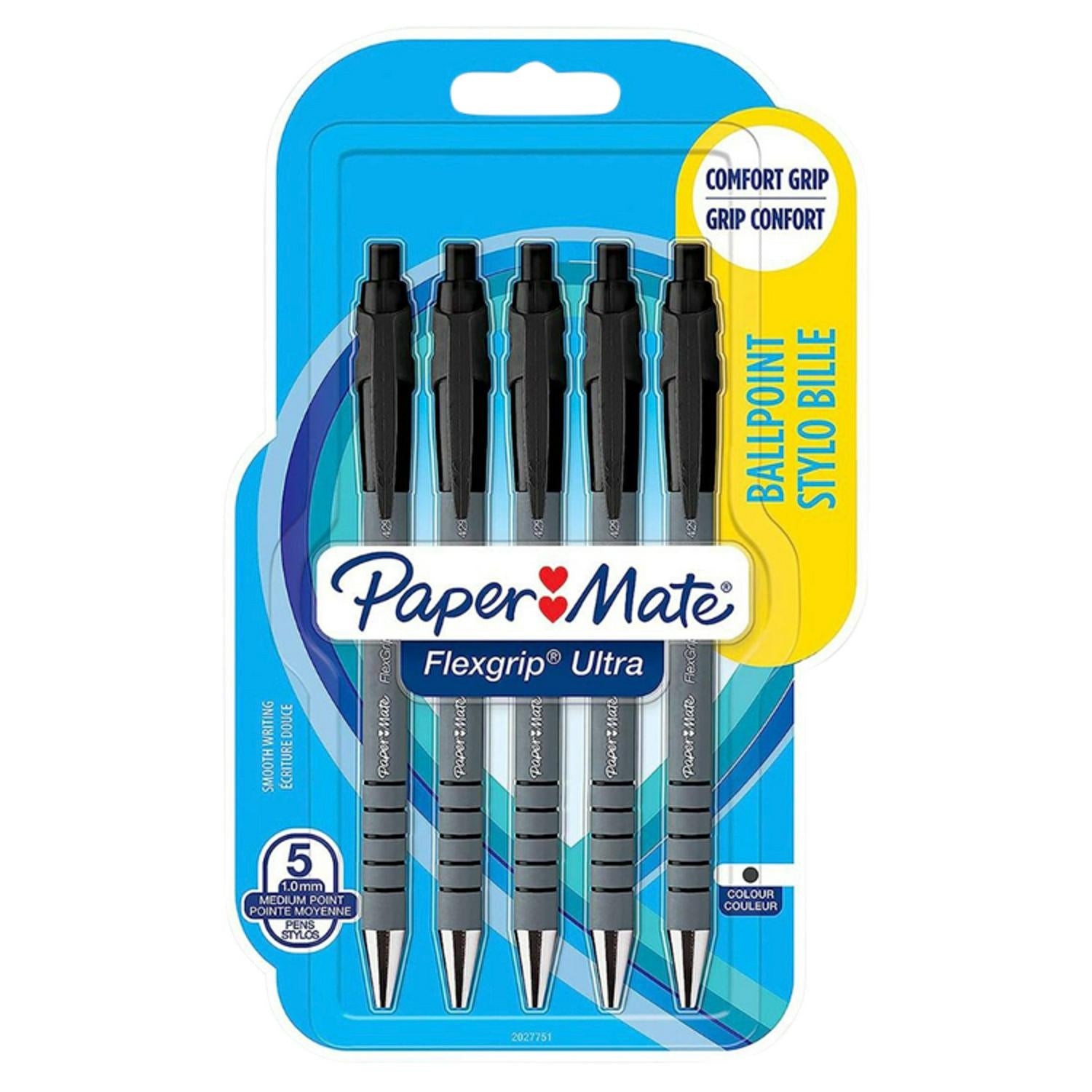 Paper Mate Flexgrip Ultra Black pen set 5pc, imported from the UK