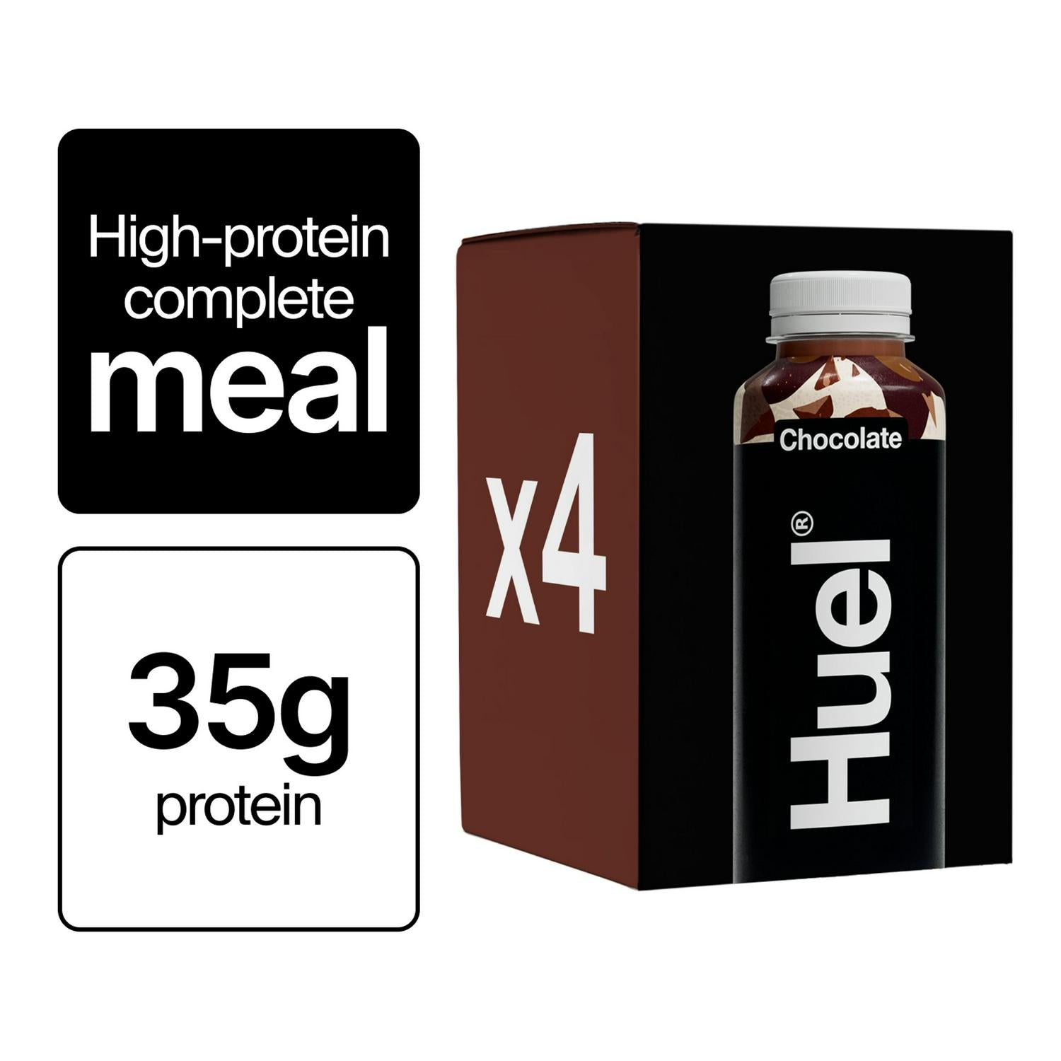 Huel chocolate flavour high-protein complete nutrition drink, 4 x 500ml bottles, UK version