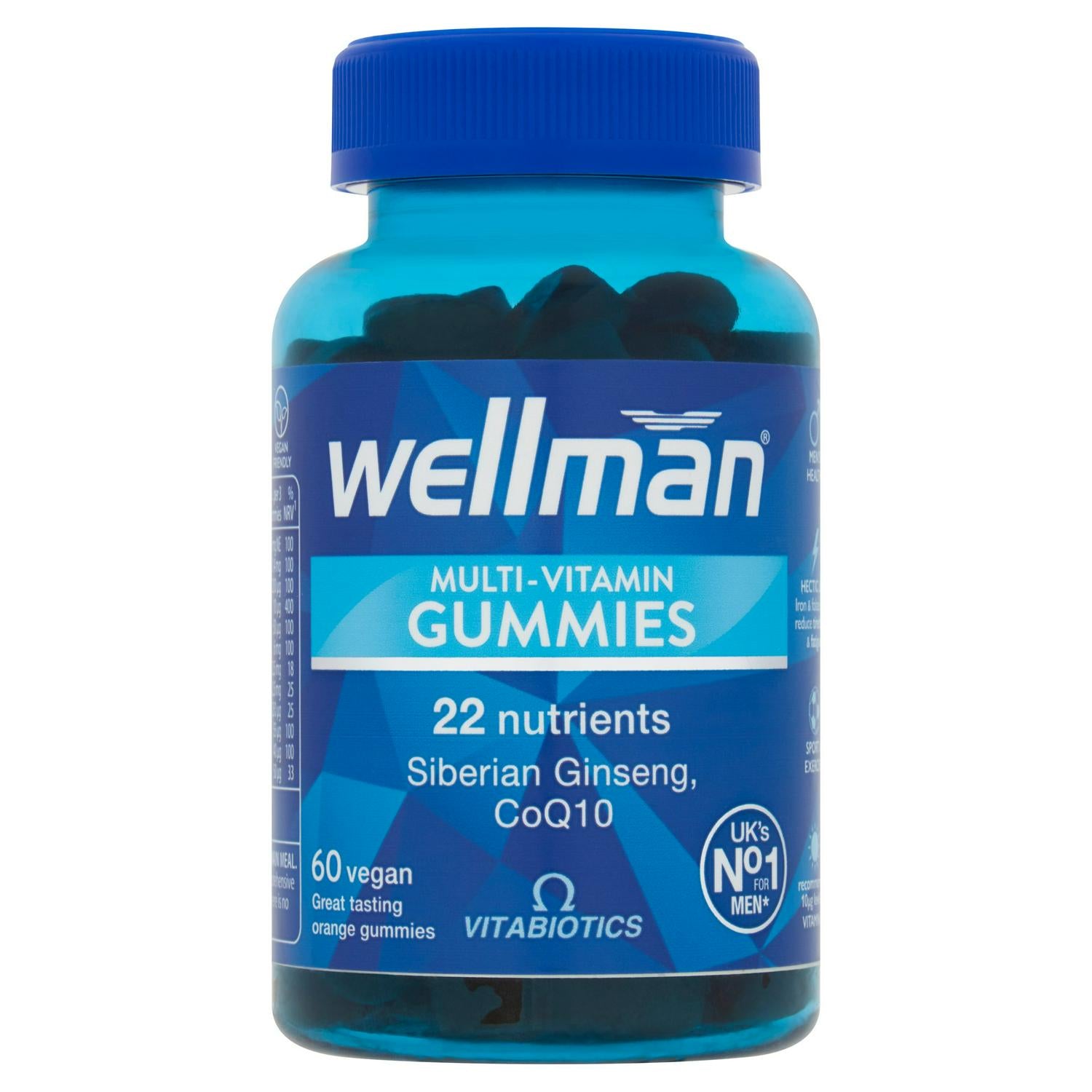 Men's Multi-Vitamin Vegan Gummies with Siberian Ginseng and CoQ10, Natural Orange Flavour, 60 Count