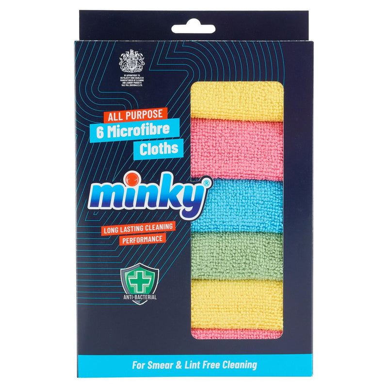 Minky All Purpose Microfibre Cloths 6 Pack 28x30cm, imported from the UK