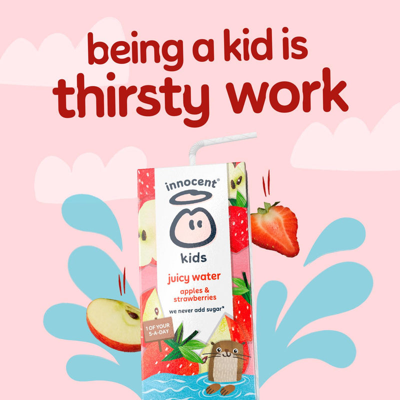 Innocent Kids Juicy Water Apple Strawberry 600ml pack, imported from the UK
