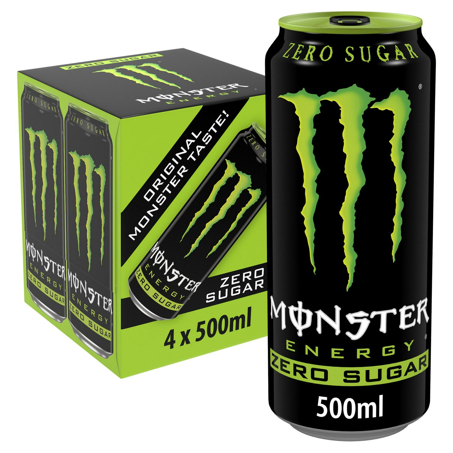Monster Energy Zero Sugar Energy Drink 4x500ml, imported from the UK