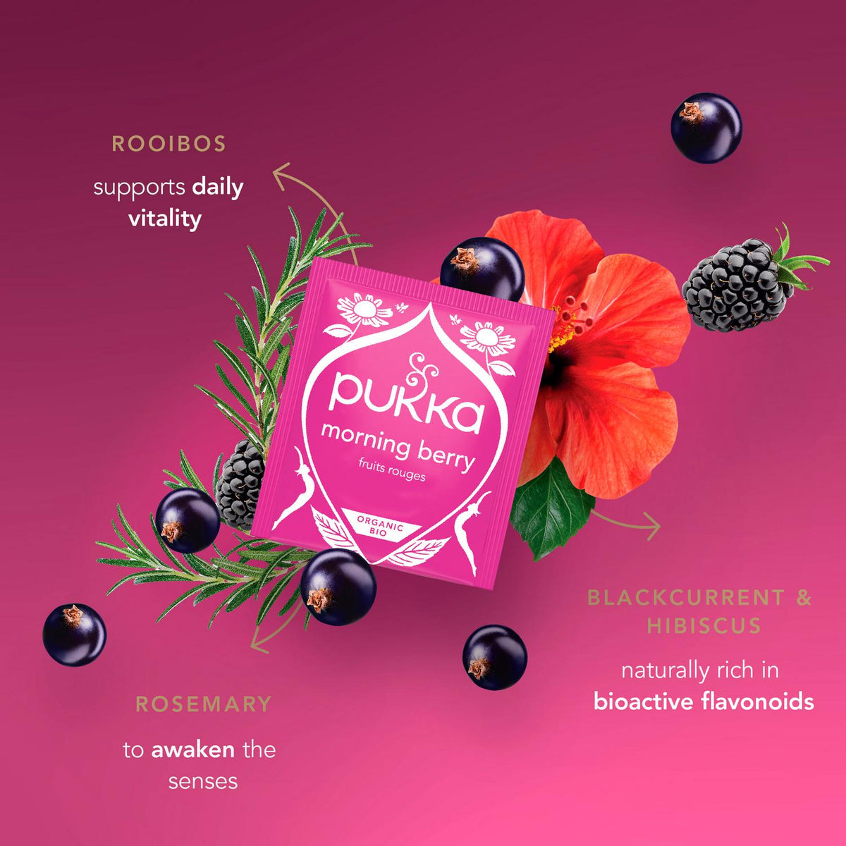 Organic Morning Berry Herbal Tea Bags, Home Compostable, 20 Count