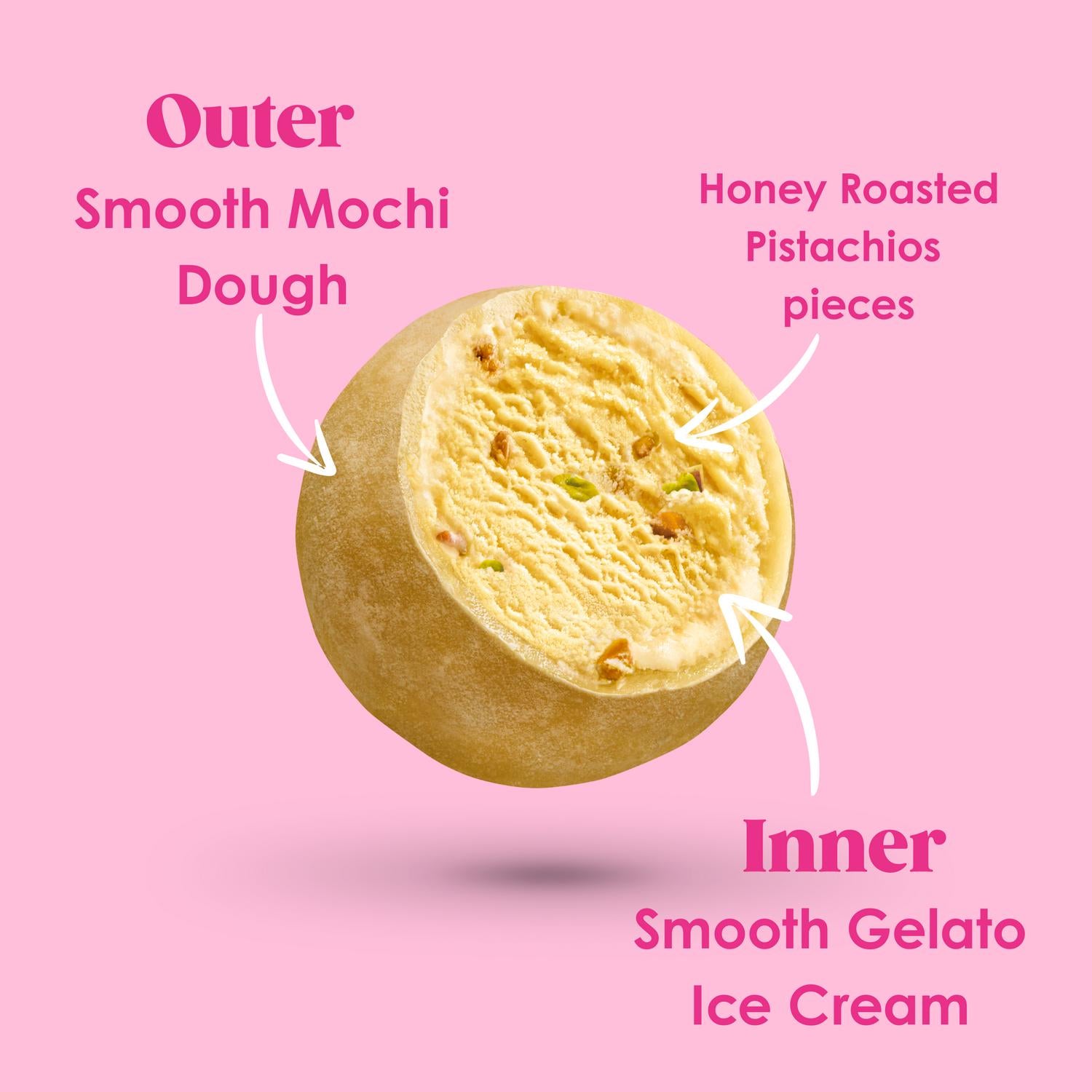 Little Moons honey roasted pistachio mochi ice cream 6x32g, UK version