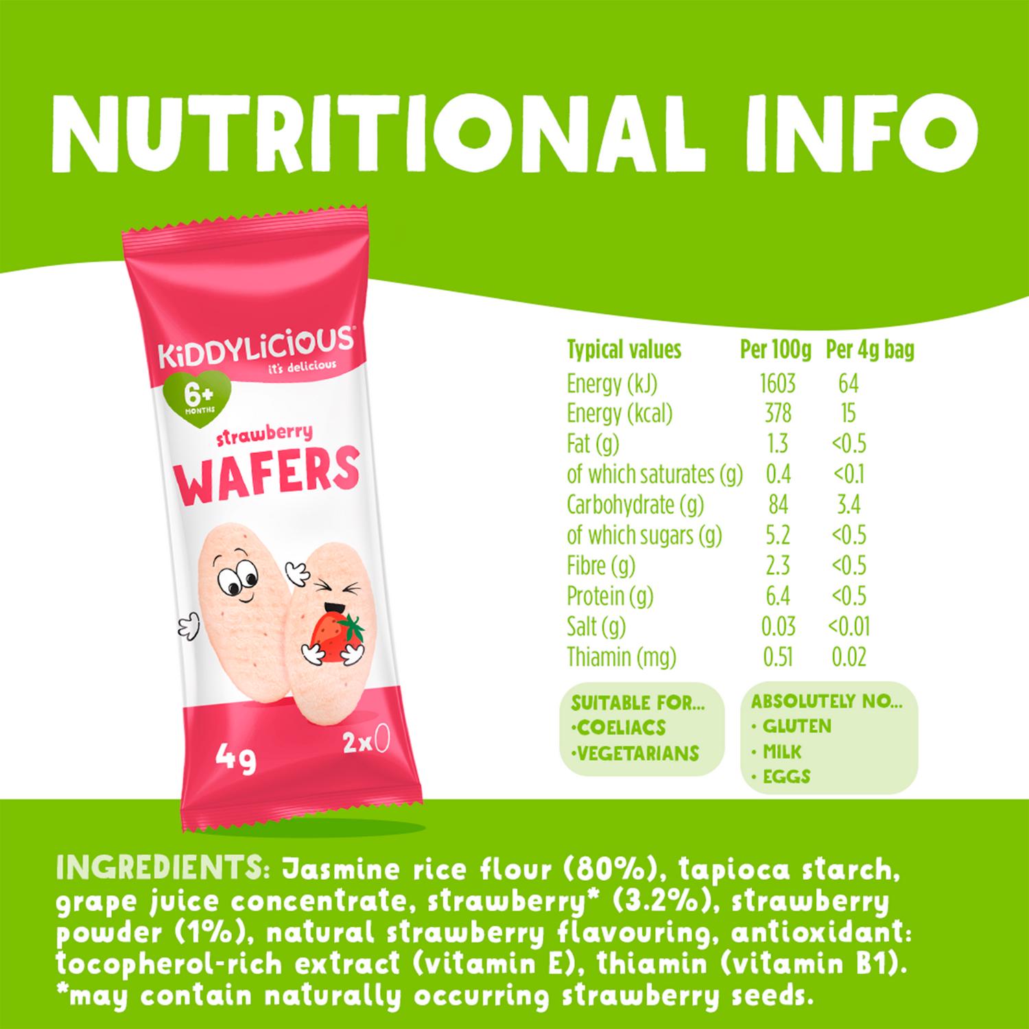 Kiddylicious strawberry mini wafers 4x4g, UK version