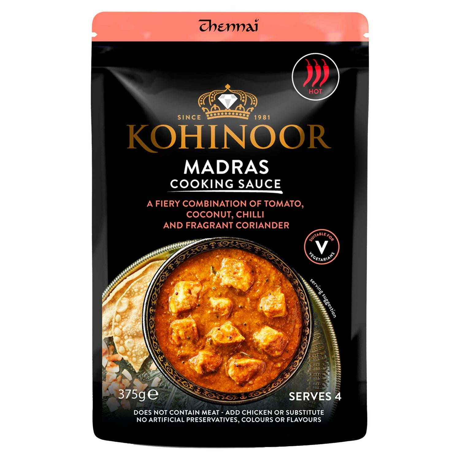 Kohinoor Madras Cooking Sauce 375g pouch container, UK version