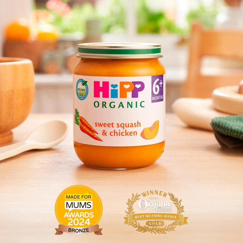 HiPP organic sweet squash chicken baby food 125g, UK version