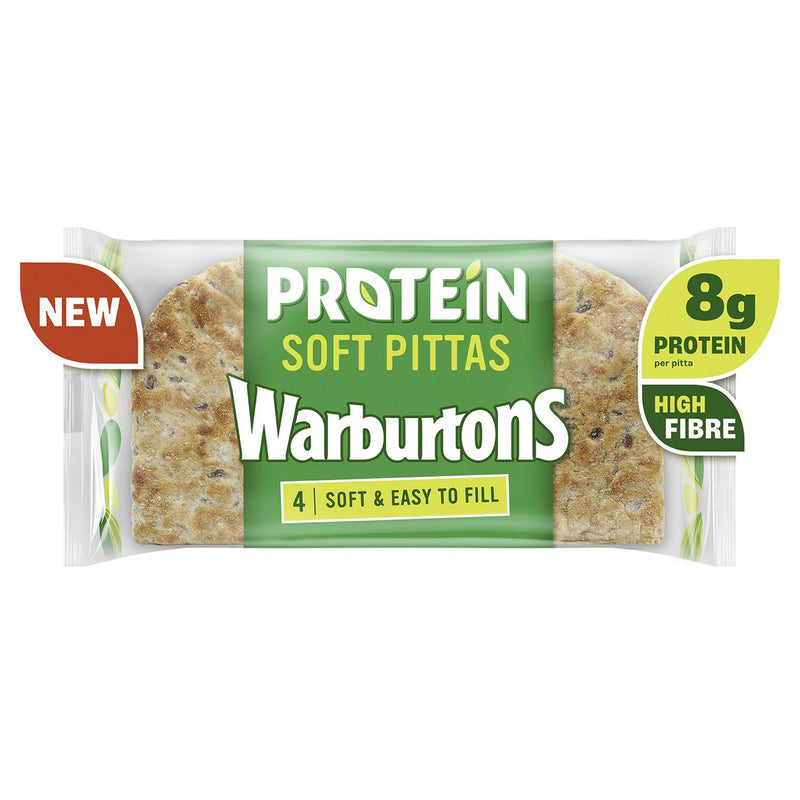 Warburtons protein soft pittas high fibre pack of four (British brand)