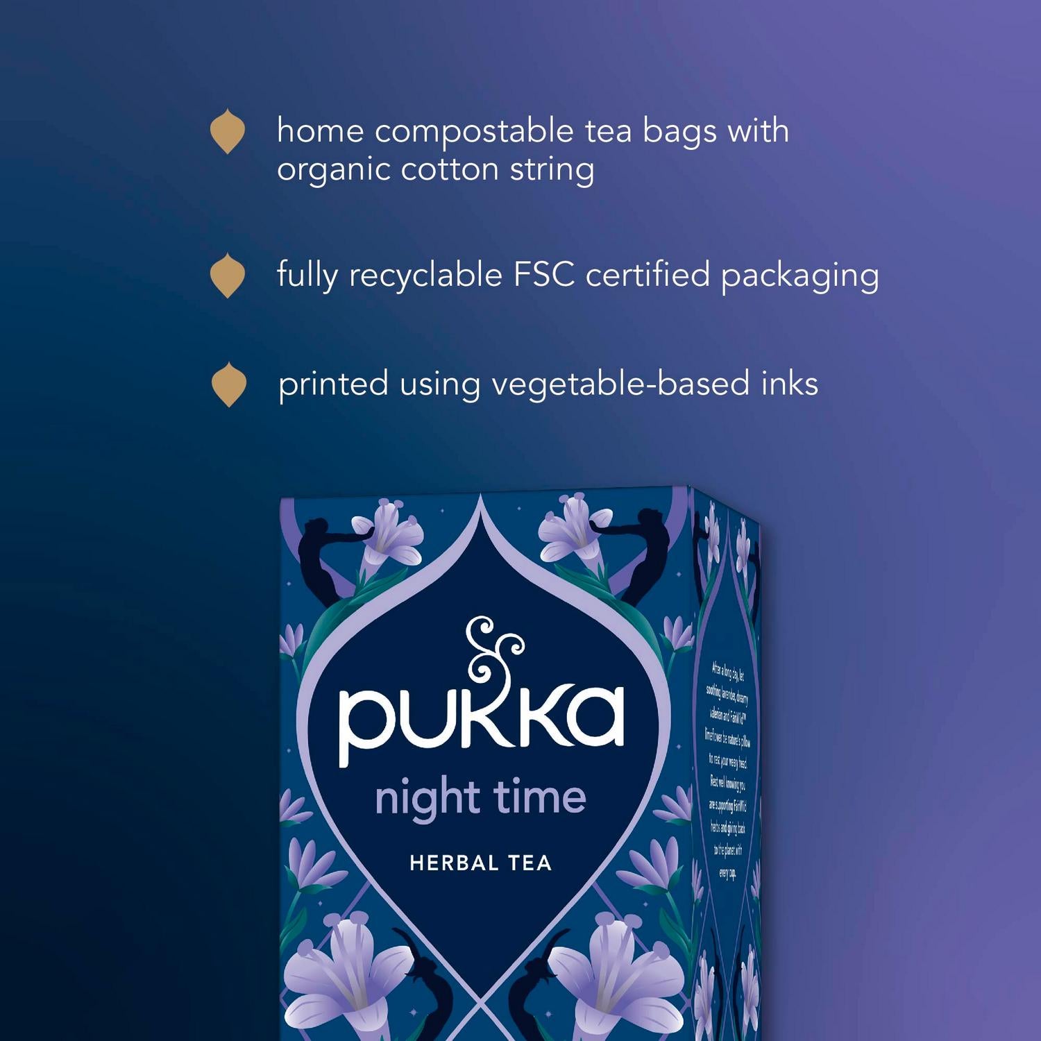 Pukka Organic Night Time Herbal Tea 40g, imported from the UK