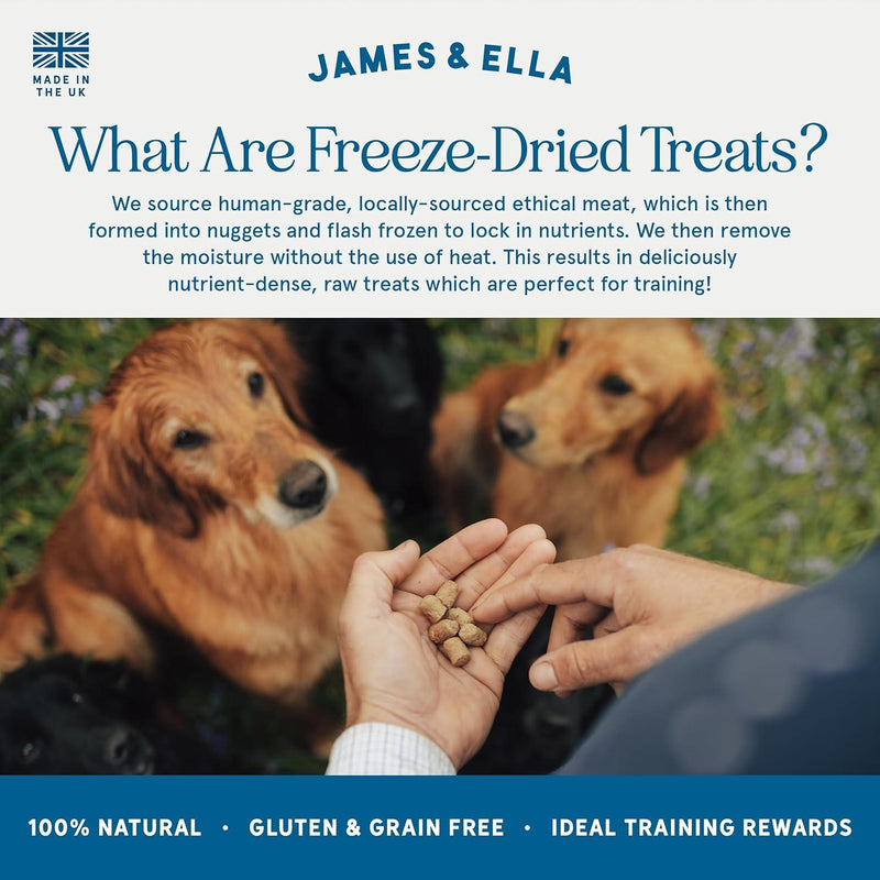 James & Ella freeze-dried free-run chicken dog treats 40g, UK version