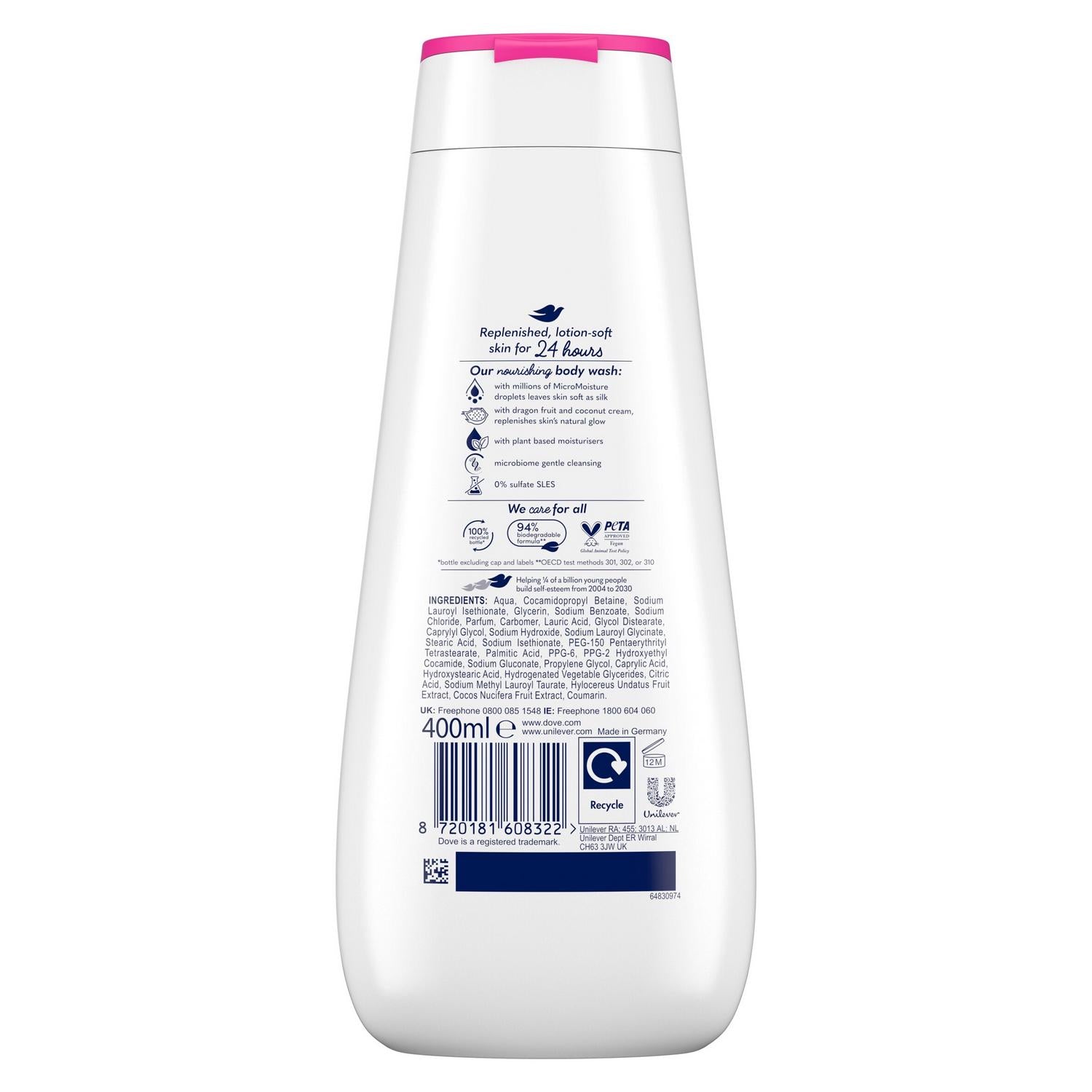 Dove Advanced Care replenishing body wash 400ml - British product